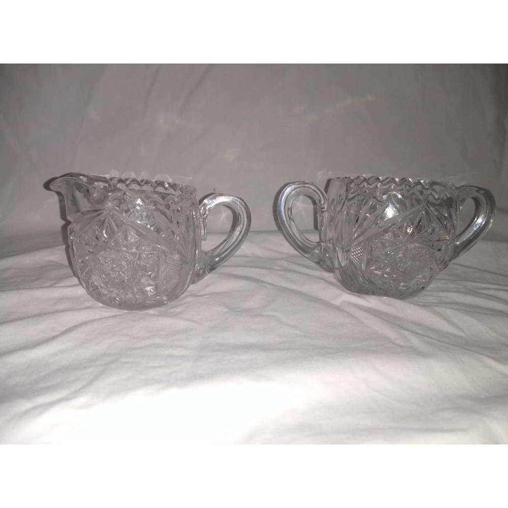 Vintage ABG hobstar cut crystal sugarbowl and creamer